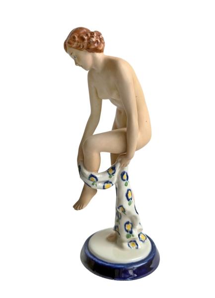 Royal Dux Elly Strobach Akt Porzellan Figur, Art Deco ca. 1930