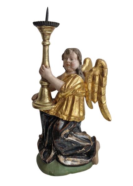 Candlestick Angel, carved wood, ~ 1800