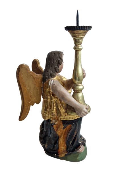 Candlestick Angel, carved wood, ~ 1800