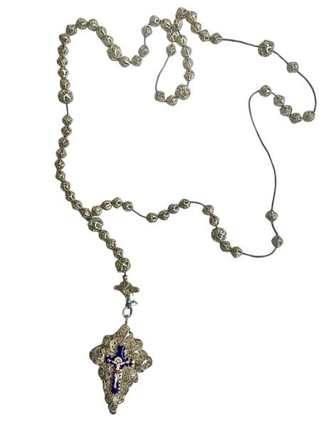 Rosary filigree made of silver 800 / cross with enamel, 19th century