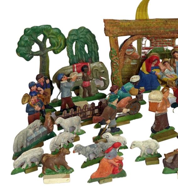 Hand-painted nativity scene made from embossed cardboard