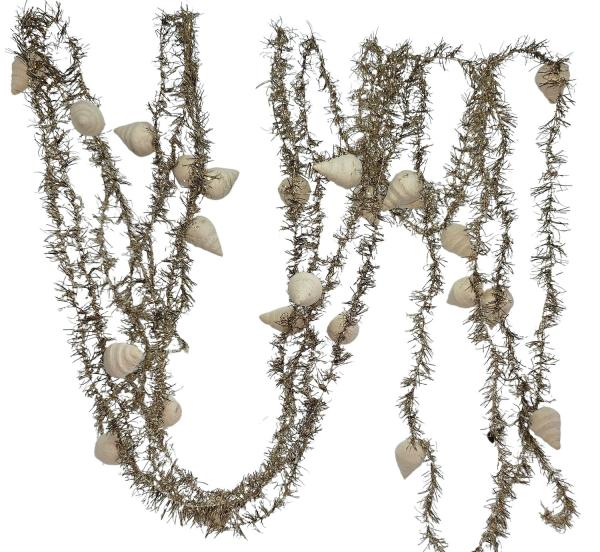 4 gold colored tinsel garlands with spun cotton icicles,  ca. 560 cm - ca. 1930