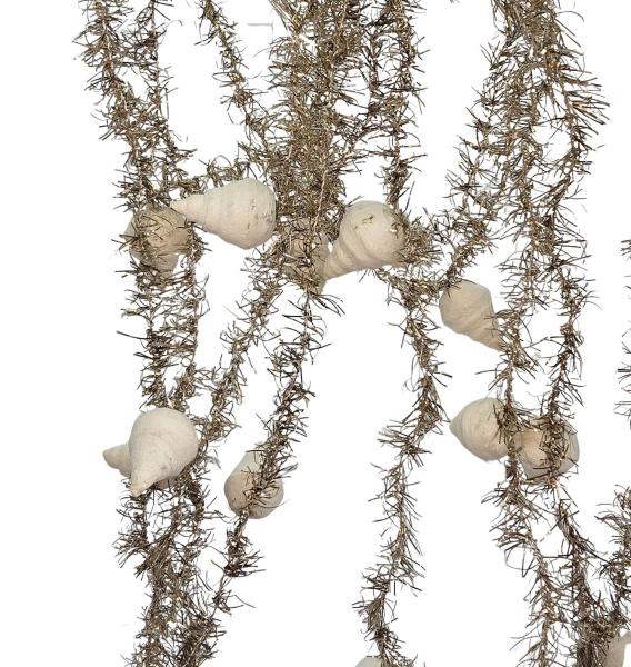 4 gold colored tinsel garlands with spun cotton icicles,  ca. 560 cm - ca. 1930