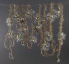 4 gold-colored Tinsel Garlands with silver Beads / Tinsel, ca. 420 cm