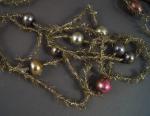 3 gold-colored Tinsel Garlands with glass Beads, ca. 420 cm